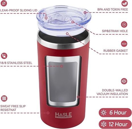 HASLE OUTFITTERS 12 oz Skinny Tumbler, Stainless Steel Insulated Slim Tumbler with Lid, Reusable Double Wall Travel Coffee Mug, Durable Powder Coated Travel Water Cup(Red,1)