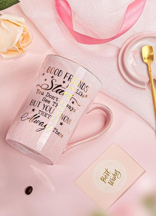 Best Friend Birthday Gifts for Women, Friendship Gifts for Women, Unique Birthday Gift Ideas for Her, Friends Female, Besties, BFF Ceramic Marble Coffee Mug Gift Box Printed Gold 14 oz