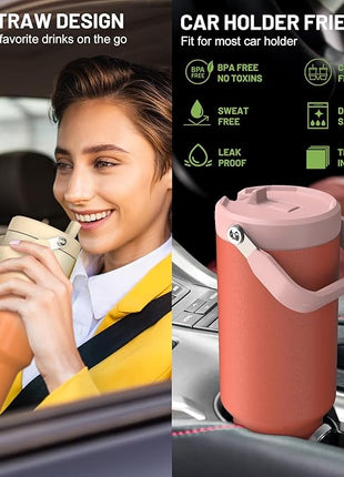40 oz Flip Straw Tumbler, Stainless Steel Vacuum Insulated Tumblers with Flip Straw and Top Handle, Reusable Insulated Water Bottle for Home, Office, Leakproof, Fit in Cup Holder