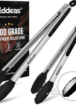17 & 12 Inch Extra Long Kitchen Tongs with Silicone Tips, Heat Resistant 600 Degrees Silicone Tong, Stainless Steel Tongs for Cooking, Food, Bbq, Grilling, Barbecue, Dishwasher 2 Pack