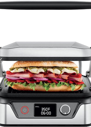 Chefman 5-in-1 Digital Panini Press Grill Sandwich Maker and Griddle Grill Combo with Removable, Reversible Dishwasher-Safe Grilling Plates, Opens 180° for Indoor BBQ /Flat Top Grill, Stainless steel