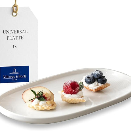 Villeroy & Boch Afina Gourmet Universal Plate/Pickle Dish, Premium Porcelain, Made in Germany, Dishwasher and Microwave Safe, 9 x 5 in, Stackable, Rich, Creamy White