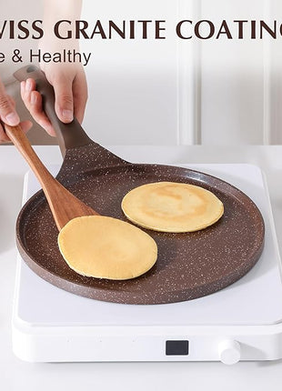 SENSARTE Nonstick Crepe Pan, Swiss Granite Coating Dosa Pan Pancake Flat Skillet Tawa Griddle 10-Inch with Stay-Cool Handle, Induction Compatible (Toffee Brown)