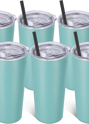 VEGOND 20oz Tumbler Bulk with Lid and Straw 6 Pack, Stainless Steel Vacuum Insulated Tumbler, Double Wall Coffee Cup Travel Mug, River Green