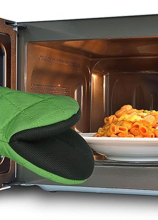 1 Pair Short Oven Mitts, Heat Resistant Silicone Kitchen Mini Oven Mitts for 500 Degrees, Non-Slip Grip Surfaces and Hanging Loop Gloves, Baking Grilling Barbecue Microwave Machine Washable