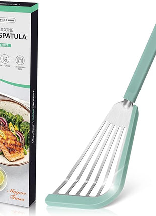 Nonstick Fish Spatula,Maywe Tanso Thin Slotted Spatulas Turner Silicone Fish Spatulas for Nonstick Cookware,High Heat Resistant BPA Free Cooking Utensils,Ideal for Fish,Eggs,Pancakes