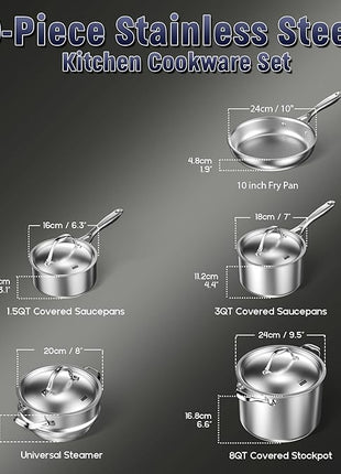 Cooks Standard Multi-Ply Clad Stainless Steel Cookware Set, 9 Piece, Silver