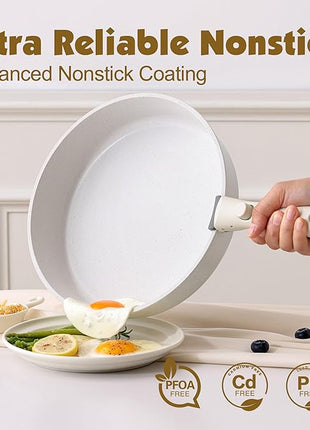 SENSARTE 17 Piece Pots and Pans Set, Nonstick Detachable Handle Cookware Set, Induction Kitchen Cookware Set with Removable Handle, Healthy Non Stick for RV, Dishwasher ＆ Oven Safe, PFOA Free (White)