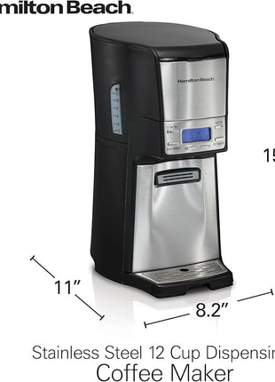Hamilton Beach One Press Programmable Dispensing Drip Coffee Maker with 12 Cup Internal Brew Pot, Removable Water Reservoir, Black & Stainless Steel (48465)