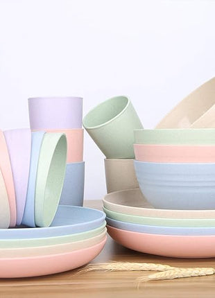 LuckyZone 8.8 Inches Unbreakable Wheat Straw Plates - Reusable Plate Set - Dishwasher & Microwave Safe - Perfect for Dinner Dishes - Healthy, BPA Free & Eco-Friendly (8.8 Inches)