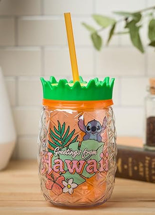 Silver Buffalo Disney Lilo and Stitch Greetings From Hawaii Featuring Scrump Pineapple Shaped Double Wall Tumbler, 16 Ounces
