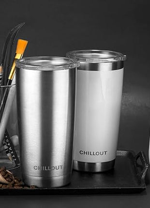 CHILLOUT LIFE 12 oz Stainless Steel Wine Tumbler with Lid - Double Wall Vacuum Insulated Wine Cup Glass Keeping Cold & Hot for Coffee, Champagne, Cocktails, Ice Cream - Powder Coated White
