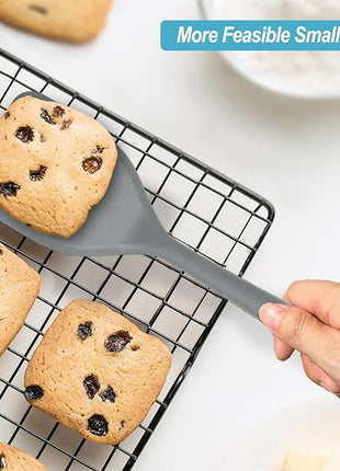 Silicone Spatula Turner Set, High Heat Resistant Spatulas with Seamless One Piece Design, Nonstick Rubber Flippers Utensils for Baking & Cooking,BPA-Free, 2 pack,Black (Grey)