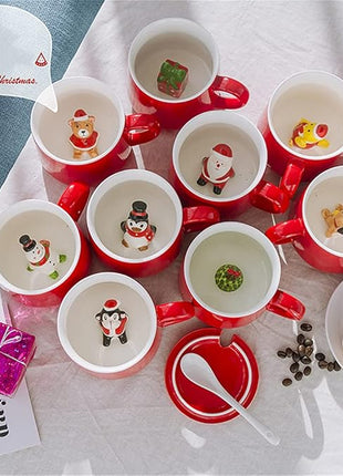 3D Christmas Coffee Mug 12 oz with Cow,Cute Cartoon Handmade Ceramics Cup,Christmas Birthday Surprise for Friends Family or Kids,Best Office Cups Morning Mugs (12 Cow)