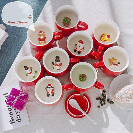 3D Christmas Coffee Mug 12 oz with Cow,Cute Cartoon Handmade Ceramics Cup,Christmas Birthday Surprise for Friends Family or Kids,Best Office Cups Morning Mugs (12 Cow)