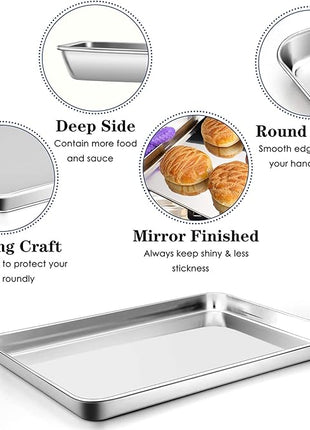 P&P CHEF 12.5 Inch Baking Cookie Sheet, Oven Pan Tray Stainless Steel Sheet Pan for Kitchen, Oven Bakeware for Multi Uses, Shiny Look & Dishwasher Safe, Healthy & Heavy Duty, 4Pcs