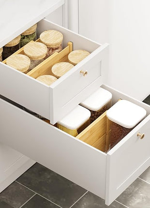 BAMEOS 4" High Bamboo Drawer Dividers - Adjustable Small Drawer Organizer - Kitchen, Dresser, Bathroom, Bedroom & Office - 4-pack