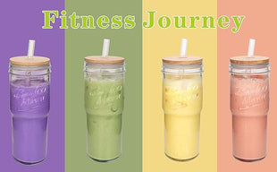 ANOTION Glass Cups with Lids and Straws, 24 oz Travel Coffee Mug Wide Mouth Mason Jar Iced Coffee Cup Smoothie Cup Glass Tumbler Tea Cup Clear Cups Cute Water Cups Drinking Glasses 3 Packs