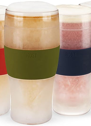HOST Beer FREEZE Beer Glass Cups Set Drinking Glasses, Freezer Mugs with Gel Double Walled Cool Cups Plastic Multicolor 16oz Set of 4