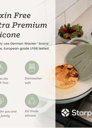 Starpack 'Flex & Flip' Flexible Silicone Turner Spatula (Wide) - High Heat Resistant Spatulas for Cooking Egg 600°F - Silicone Pancake Turner Spatula, LFGB Grade Non Stick Rubber Kitchen Utensils