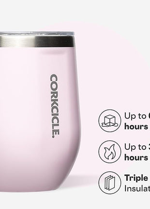 Corkcicle Stemless Wine Tumbler - Keeps Drinks Cold for 6 Hours - Triple-Insulated Stainless Steel - Non-Slip Base - Summer Drinkware Gift - Keeps Drinks Ice Cold - 12 oz - Powder Puff