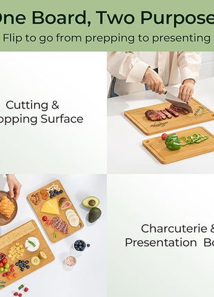 Chopping Board 2-Pcs Natural Bamboo Cutting Board With Juice Channels & Knife-Friendly Finish For Versatile Kitchen Use, Ideal Charcuterie & Chopping Multi-Use