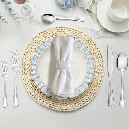 24 PCS Spoons and Forks Set, Food Grade Stainless Steel with Pearl Dot Design Handle Silverware Set, Mirror Polished Dishwasher Safe, Silverware Forks and Spoons for Home or Restaurant