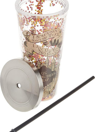 Spoontiques - Harry Potter Tumbler - Solemnly Swear Glitter Cup with Straw - 20 oz - Acrylic - Multicolored