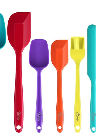 HOTEC BPA Free Heat Resistant Silicone Spatula Set Kitchen Utensils for Baking Cooking Mixing Non Stick Cookware Food Grade Dishwasher Safe (Multi-Color) Set of 9