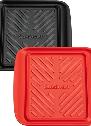 Cuisinart Grilling Prep & Serve Trays, 10.5x10.5 inch Small BBQ Tray Safe for Food Handling, 2 Dishwasher Safe Nesting Trays Black & Red, Perfect Grill Accessories for Cooked & Raw Meat, Fits 4 Burger