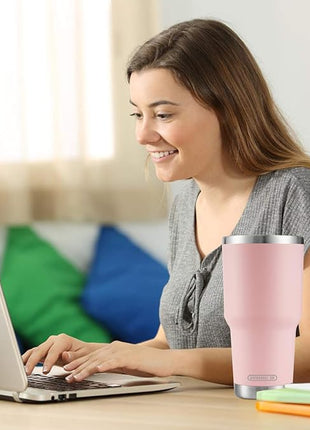 D·S 30oz Sakura Pink Tumbler Stainless Steel Double Wall Vacuum Insulated Mug with Straw and Lid, Cleaning Brush for Cold and Hot Beverages