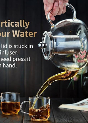 60OZ (1800ML) Glass Teapot with Infuser Stovetop Safe, Clear Glass Tea Pot Kettle, Borosilicate Tea Pot with Infusers Filter for Loose Tea, Tea Kettle Dishwasher Safe