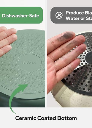 Redchef Ceramic Cookware Set, Removable Handle Pots and Pans Non-Stick, Rv Cookware Set, Non-Toxic Pots and Pans Set No PFAS, PTFE, PFOA, Detachable Pots and Pans, Dishwasher & Oven Safe (Green)