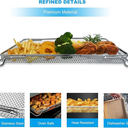 2PCS Air Fryer Oven Basket, Replacement Stainless Steel Baking Trays for Ninja Foodi DT201 DT251 10-in-1 Smart XL Air Fryer Oven, Mesh Dehydrating Basket Accessories