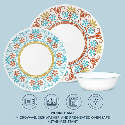Corelle Global Collection Vitrelle 12-Piece Dinnerware Set, Triple Layer Recycled Glass, Lightweight Eco-Friendly Round Plates and Bowls Set, Terracotta Dreams