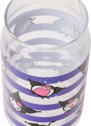 Silver Buffalo Sanrio Hello Kitty and Friends Kuromi 2 Pack Glass Jar Tumbler with Bamboo Lid and Glass Straw, 16 Ounces