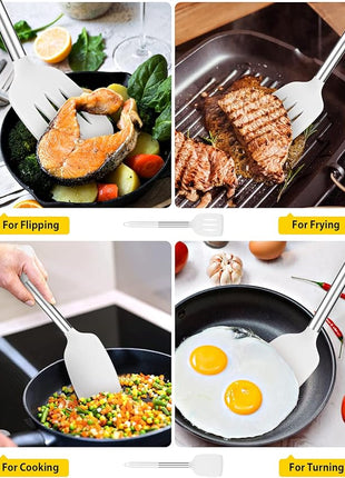 Pack of 2 Silicone Solid Turner, Non Stick Slotted Kitchen Spatulas, High Heat Resistant BPA Free Cooking Utensils, Ideal Cookware for Fish, Eggs, Pancakes(White)