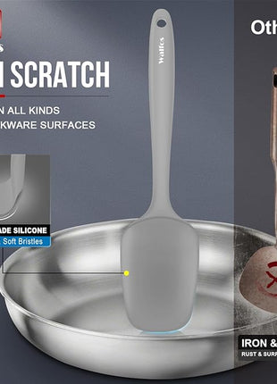 Walfos Silicone Spatula Set (7pcs) - 600℉ Heat Resistant Silicone Scraper Spatulas with Stainless Steel Core, Non Stick Flexible Rubber Spatula for Cooking, Baking and Mixing, Gray