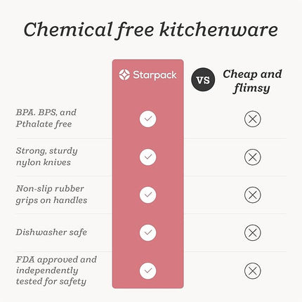 Starpack 'Finger Loving' Kid Safe Kitchen Knife Set of 3 - Kids Knife Set for Real Cooking - Serrated Edges Toddler Knife Sets for 3+ Year Olds - Montessori Knife Sets - BPA-Free Nylon Knives for Kids