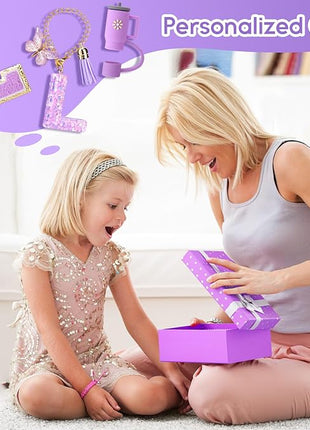 Mity rain 6PCS Cup Accessories Set for Stanley Cup 30oz 40oz tumbler with handle, Including Silicone Straw Topper Cover Cap and Boot, Spill Proof Stopper, Handle Charm, Initials Sticker (Letter L)