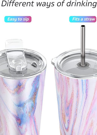THILY Tumbler Stainless Steel Coffee Cup 26 oz Triple-Insulated Travel Mug with Splash-Proof Lid, for Ice Drinks and Hot Beverage Smoothies Cup, Pink Ripple