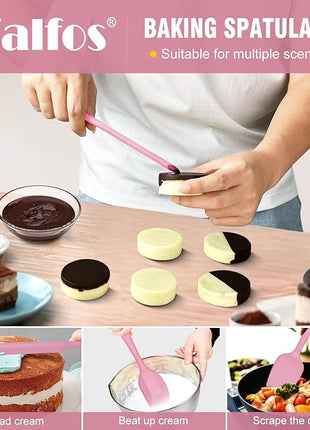 Walfos Silicone Spatula Set of 5 - (600°F) High Heat Resistant Kitchen Scraper Spatulas, One-Pieces Seamless Design, Perfect for Cooking Mixing & Baking - BPA Free and Dishwasher Safe（Pink）