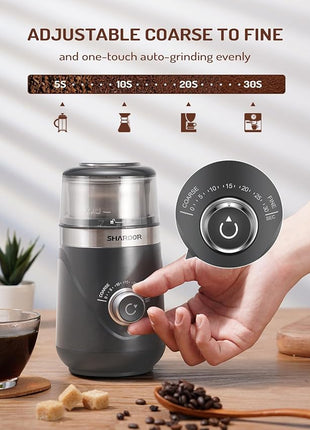 SHARDOR Electric Super Silent Blade Coffee Grinder, Timed Grind Control Rotary Knob, Adjustable Coarse to Fine for Coffee Beans, Spices & Herbs, with 1 Removable Stainless Steel Bowl,Light Gray