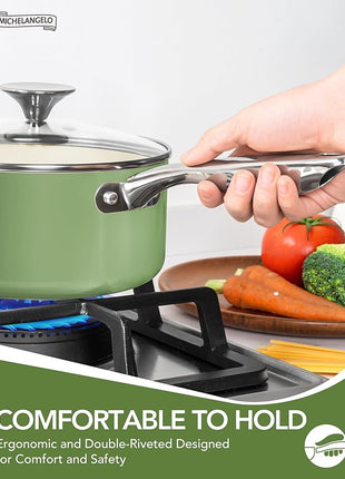 MICHELANGELO Pots and Pans Set - Nonstick Ceramic Cookware Set, 8-Piece Healthy Cooking Set, Non-Toxic, Oven Safe & Compatible with All Stovetops - Green