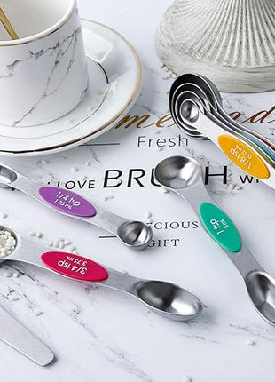 Magnetic Measuring Spoons Set of 8 Stainless Steel Dual Sided Stackable Measuring Spoons Nesting Teaspoons Tablespoons for Measuring Dry and Liquid Ingredients