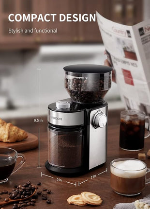 SHARDOR Burr Coffee Bean Grinder Electric, Adjustable Burr Mill with 16 Precise Grind Setting for 2-14 Cup, Silver