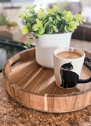 VOTUM Black Cat Ceramic White Coffee or Tea Mug - Animal Shaped Cup with Hand Printed Designs - Cute Handmade Gift for Men or Women Cat Lovers - 12 Fluid Ounce