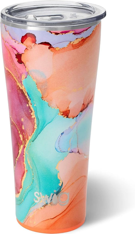 Swig Life 32oz Insulated Tumbler, Travel Coffee Tumbler with Lid, Cup Holder Friendly Travel Coffee Mug, Stainless Steel with Lid (Dreamsicle)