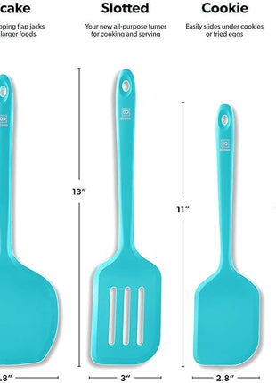 New DI ORO Silicone Turner Spatula Set - Kitchen Spatulas for Nonstick Cookware - Cooking Utensils for Flipping Eggs & Pancakes - 600°F Heat-Resistant BPA Free Turners - Dishwasher Safe (4pc, Teal)