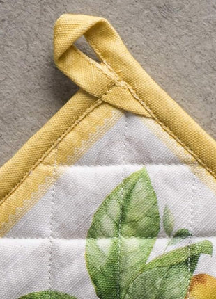 Maison d' Hermine Pot Holders Set 100% Cotton Heat Resistant Potholders 8" x 8" Hot Pads with Loop BBQ, Cooking, Baking, Grilling, Kitchen, Handling Hot Pans Spring/Summer (Pack of 2, Limoncello)